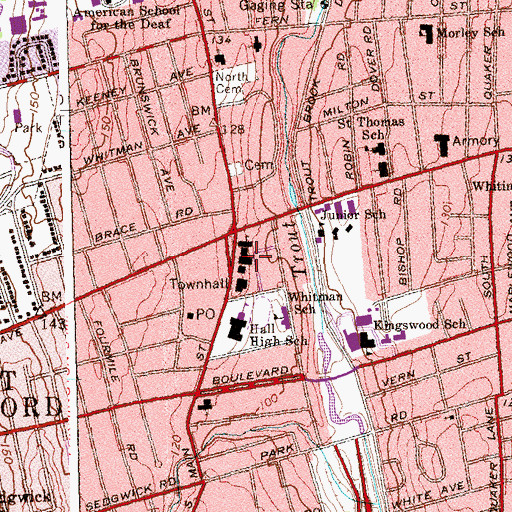 Topographic Map of Noah Webster Memorial Library, CT