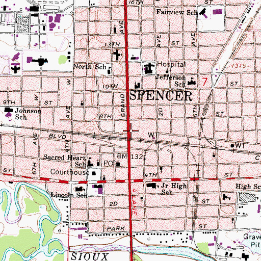 Topographic Map of Spencer Police Department, IA