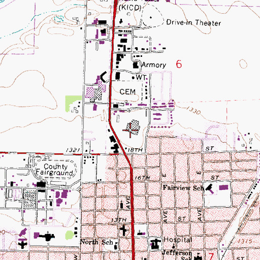 Topographic Map of Gateway North Shopping Center, IA