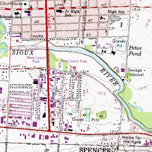 Topographic Map of Spencer Campground, IA