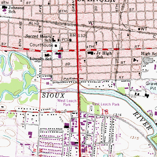 Topographic Map of Spencer Fire Department, IA