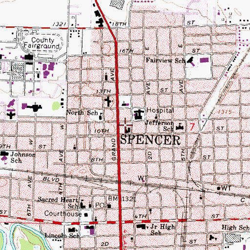 Topographic Map of Mercy Family Care Spencer Center - South, IA