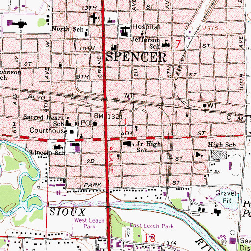 Topographic Map of Spencer Family Dental Center, IA