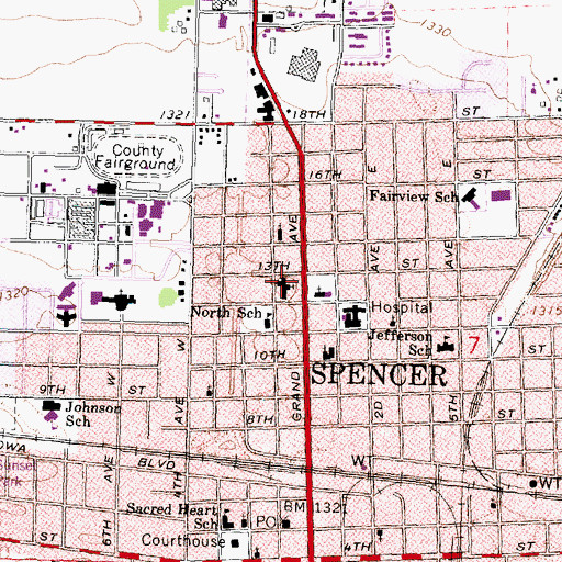 Topographic Map of First Congregational Church, IA