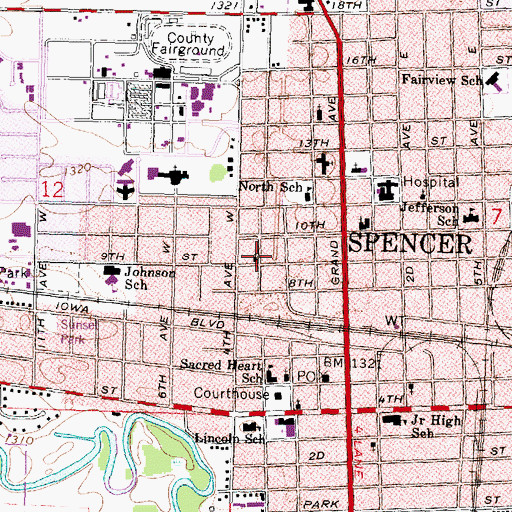 Topographic Map of Ninth Street Baptist Church, IA