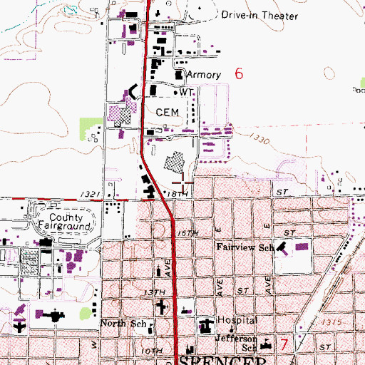 Topographic Map of Spencer Post Office, IA