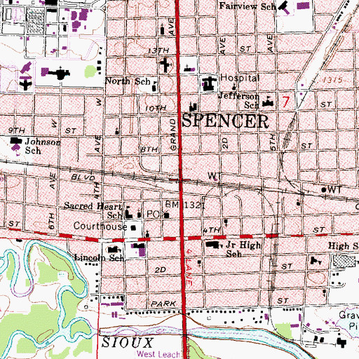 Topographic Map of Spencer, IA
