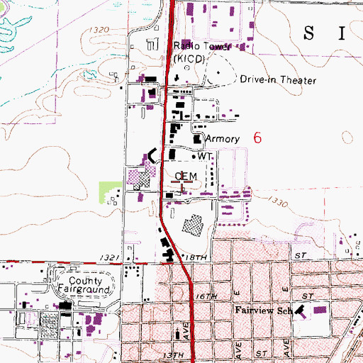 Topographic Map of North Lawn Memorial Cemetery, IA