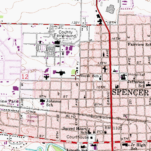Topographic Map of First Post Office, Church, School Historical Marker, IA