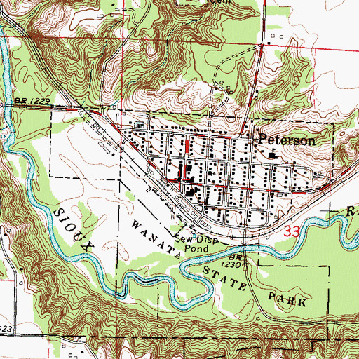 Topographic Map of Peterson Post Office, IA