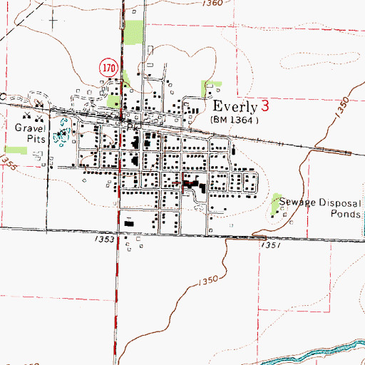 Topographic Map of Clay Central - Everly Junior / Senior High School at Everly, IA