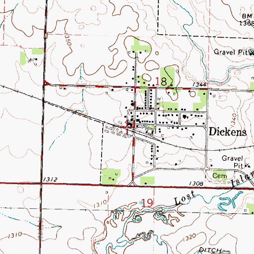 Topographic Map of Dickens, IA