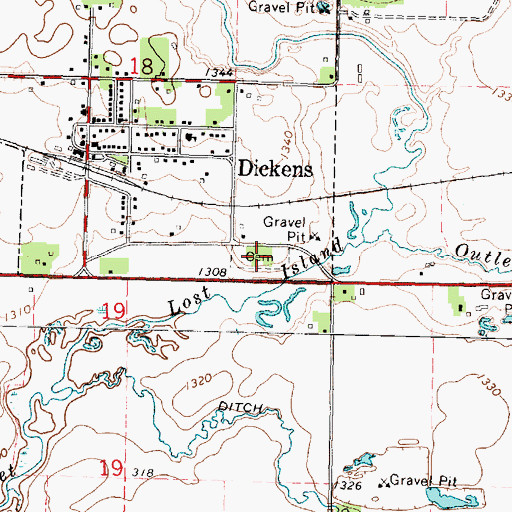 Topographic Map of Dickens Cemetery, IA