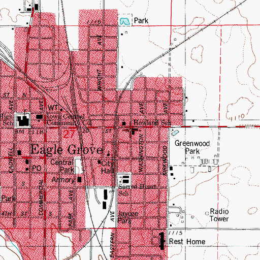 Topographic Map of Lela Howland Elementary School, IA