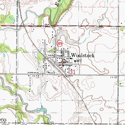 Topographic Map of Woolstock City Hall, IA