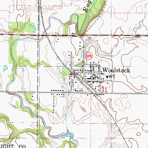 Topographic Map of Woolstock, IA