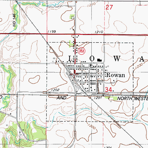 Topographic Map of Rowan Public Library, IA
