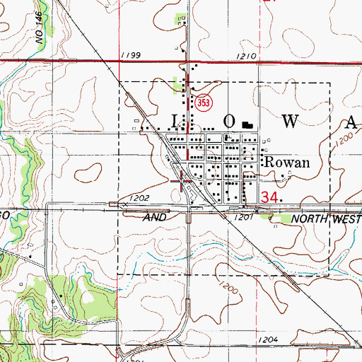 Topographic Map of Rowan (historical), IA