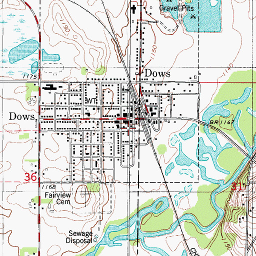 Topographic Map of Dows Fire Department, IA