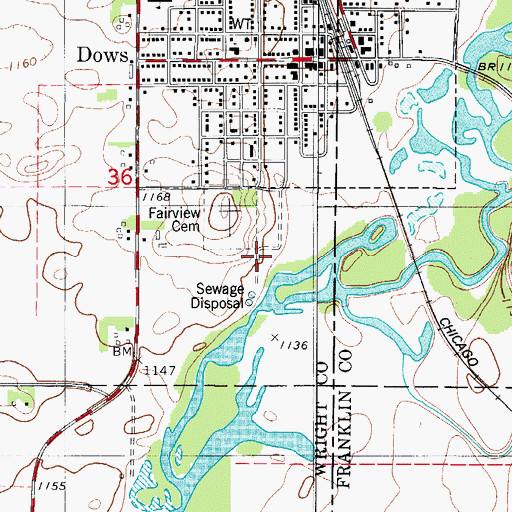 Topographic Map of Dows Care Center, IA