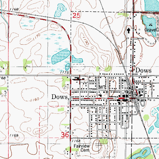 Topographic Map of Dows Elementary School, IA