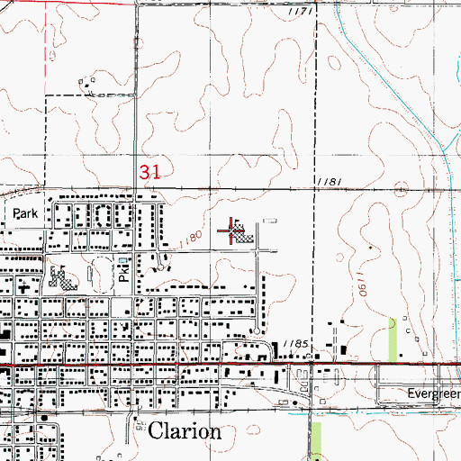 Topographic Map of Clarion - Goldfield - Dows High School, IA