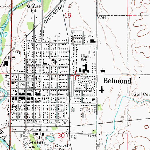 Topographic Map of Franklin Grove Heritage Trail, IA