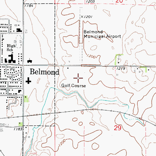 Topographic Map of Belmond Country Club, IA