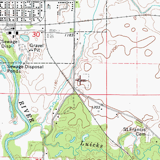 Topographic Map of Belmond Cemetery, IA
