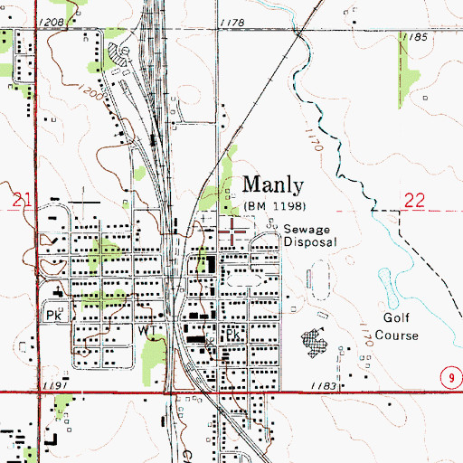 Topographic Map of Manly Cemetery, IA