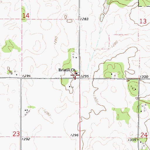 Topographic Map of Bristol Lutheran Church, IA