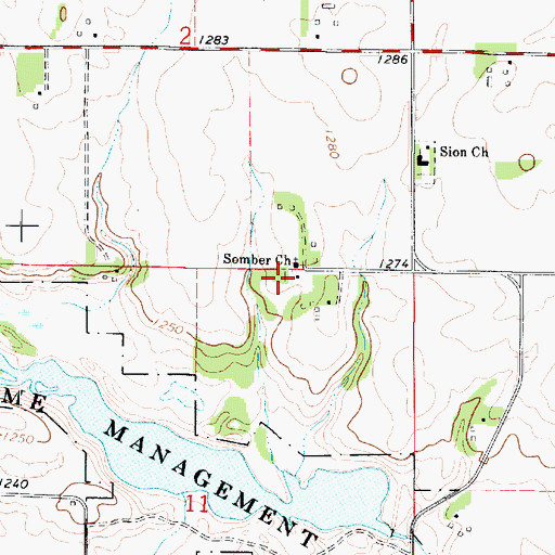 Topographic Map of Somber Cemetery, IA