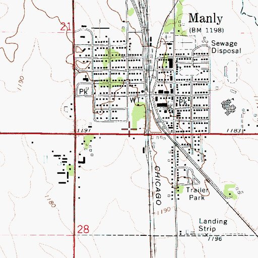 Topographic Map of Manly Volunteer Fire Department, IA