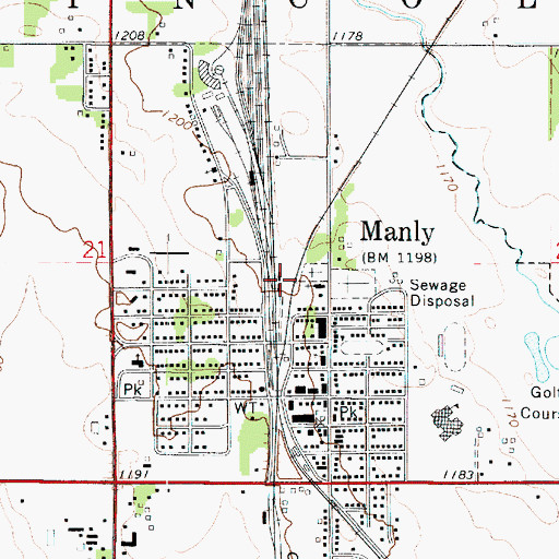 Topographic Map of Manly, IA