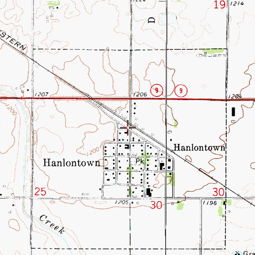Topographic Map of Hanlontown, IA