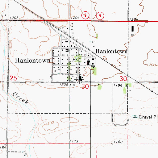 Topographic Map of Hanlontown Elementary School, IA
