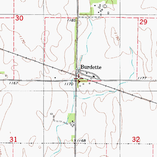 Topographic Map of Burdette, IA