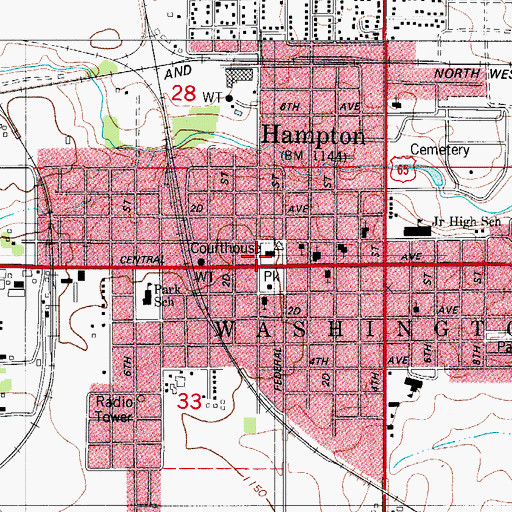 Topographic Map of Hampton City Hall, IA