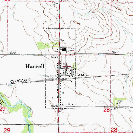 Topographic Map of Hansell United Methodist Church, IA