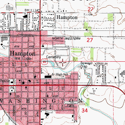 Topographic Map of Hampton Cemetery, IA