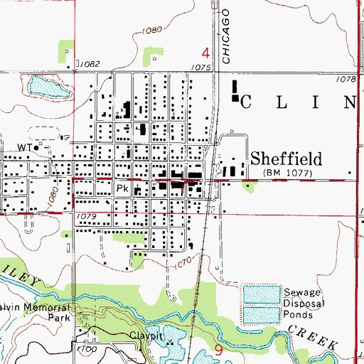 Topographic Map of Sheffield Post Office, IA