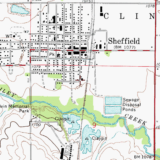 Topographic Map of Mercy Family Care Center - Sheffield, IA