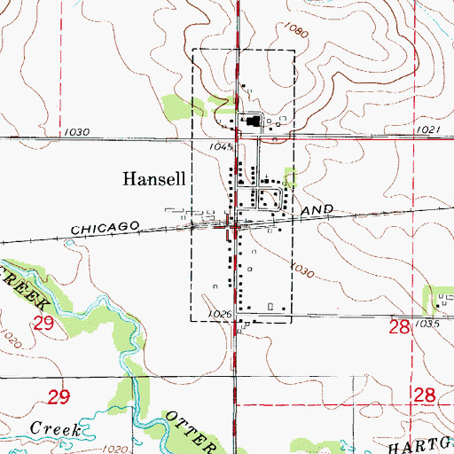 Topographic Map of Hansell, IA