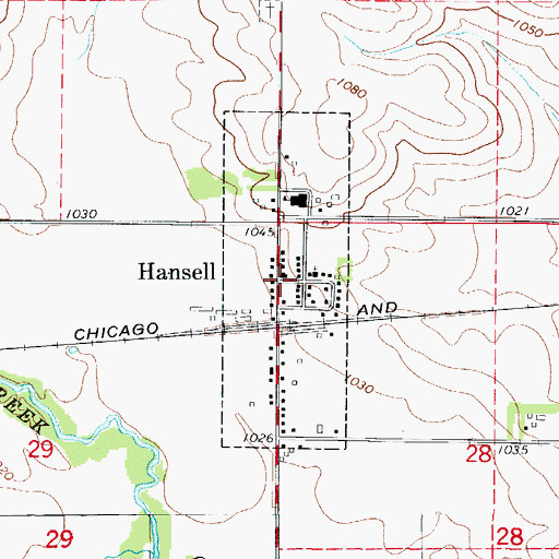 Topographic Map of Hansell Post Office, IA