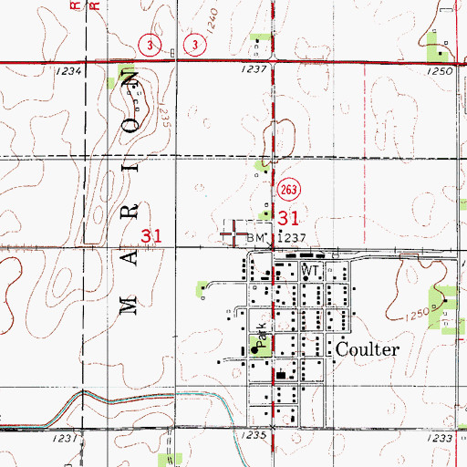Topographic Map of Coulter Cemetery, IA