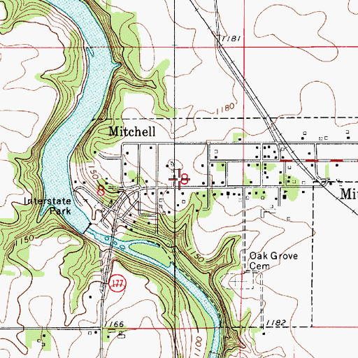 Topographic Map of West Mitchell Post Office (historical), IA