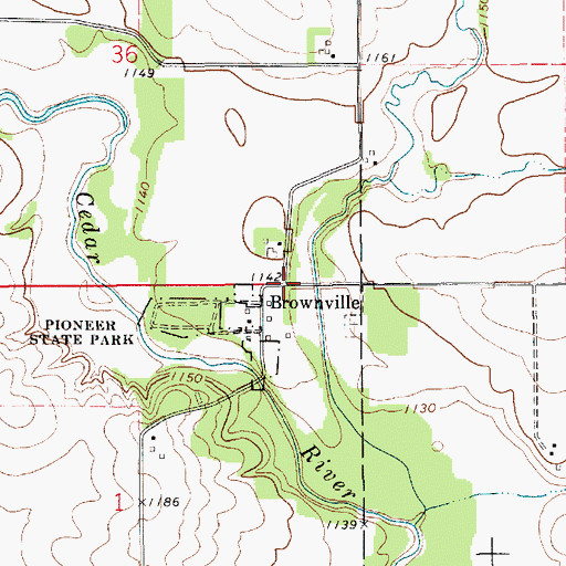 Topographic Map of Brownville Post Office (historical), IA