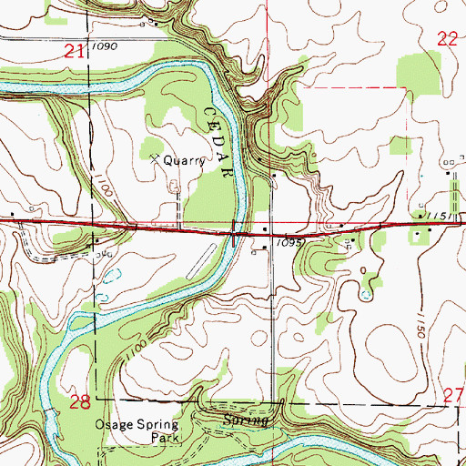 Topographic Map of Highway Number Nine Bridge, IA