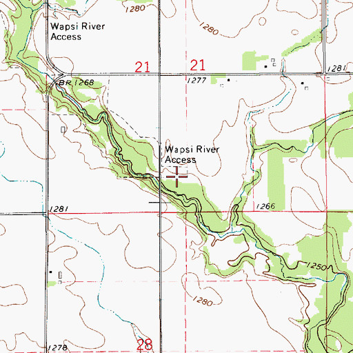 Topographic Map of Wapsi River Wildlife Area, IA