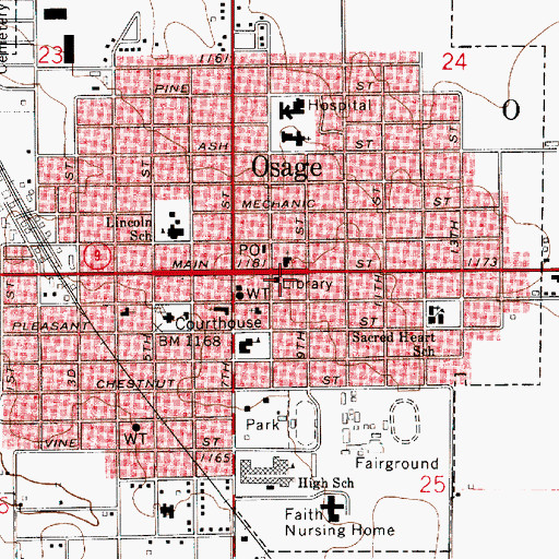 Topographic Map of Osage City Hall, IA
